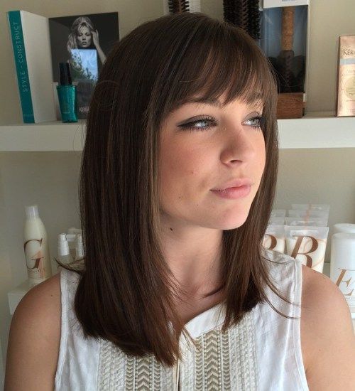 Blunt Cut Long Hair with Bangs