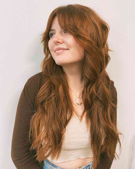 Bold Curled Long Hair with Bangs